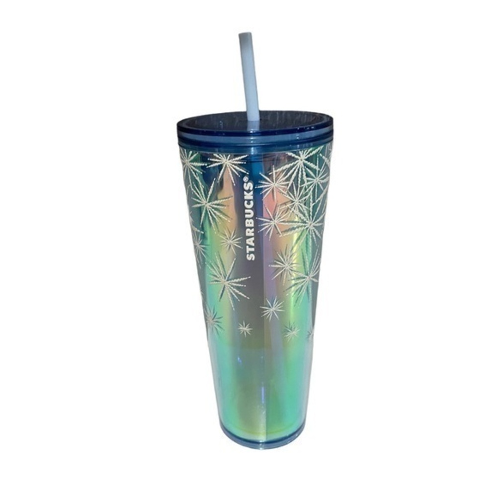 STARBUCKS 2023 Holiday Blue Holographic Winter Falling Snowflakes Tumbler 24oz